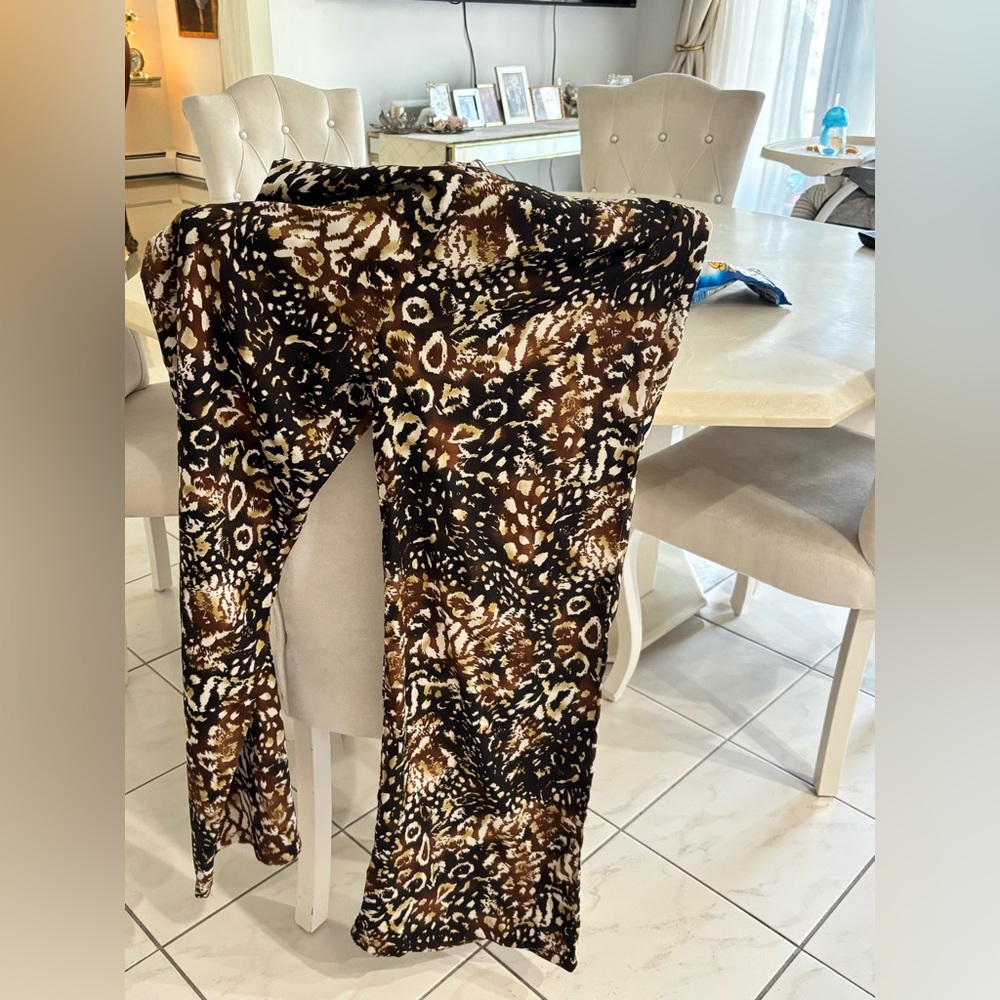 ♥️ Flowy Beach Women’s Animal Print Wide-Leg Pants - Brown/Black SIZE M !